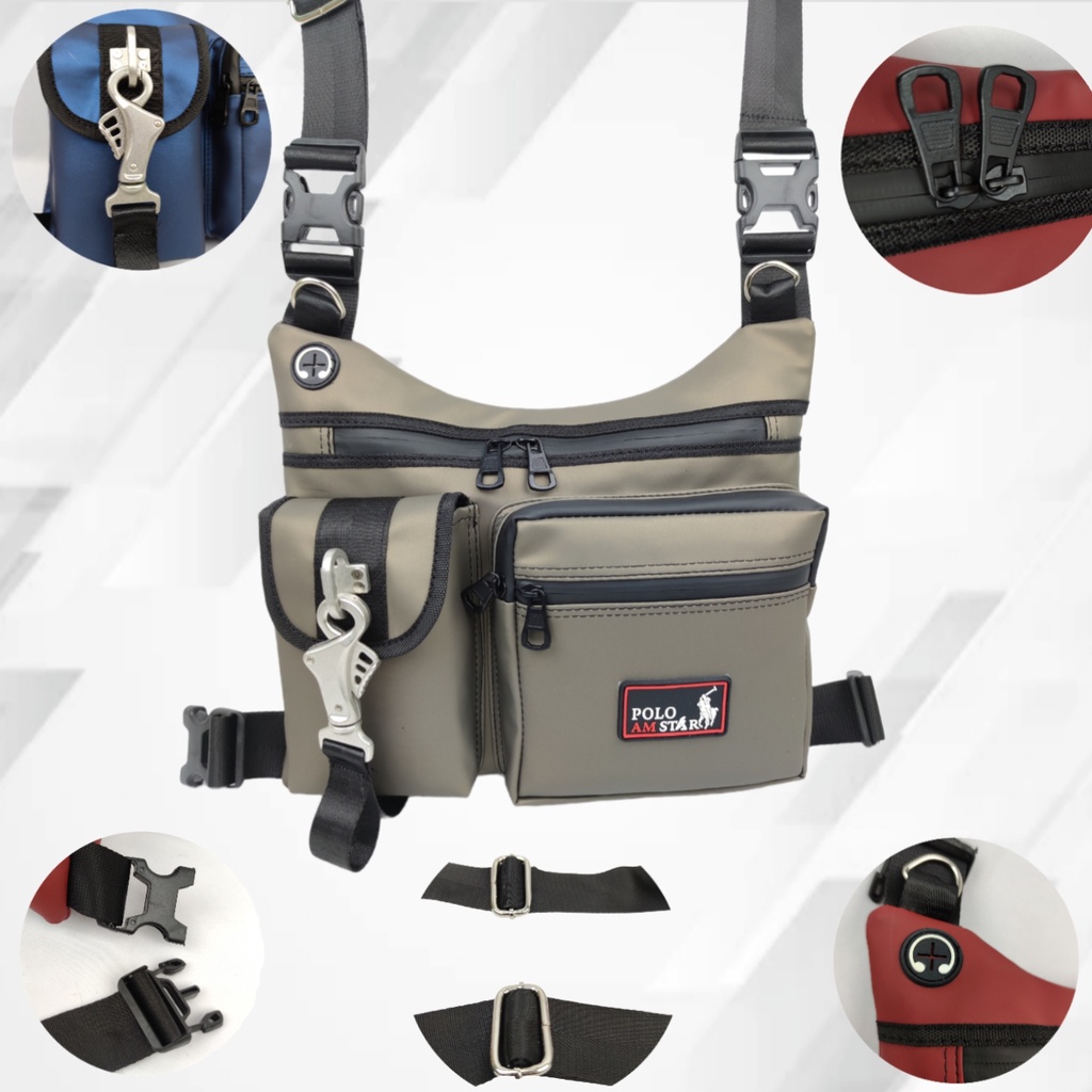 Chest Bag &amp; Selempang 2 Fungsi ANTI AIR Original Polo Amstar  Bahan  Ballon Waterproof Tebal Premium Quality Tas Selempang Pria Wanita Chest Bag Tas Rompi Tas Pelindung Dada Tas Multifungsi Pria Wanita