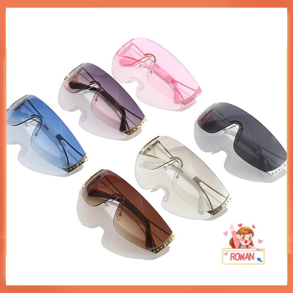 R-flower Y2K Kacamata Hitam Futuristik Lensa Gradasi Tanpa Frame Untuk Wanita