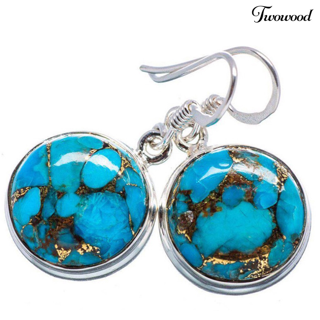 1 Pasang Anting Kait Gantung Desain Geometri Hias Turquoise Imitasi Hypoallergenic Gaya Retro Untuk Wanita