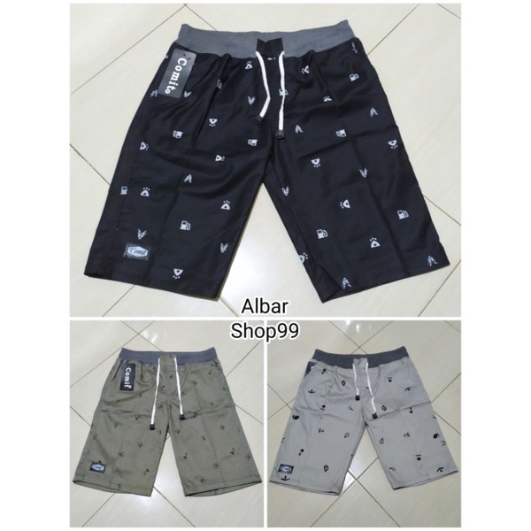 Celana Pendek Chinos Comit Motif Premium Pinggang Karet Bahan Tebal