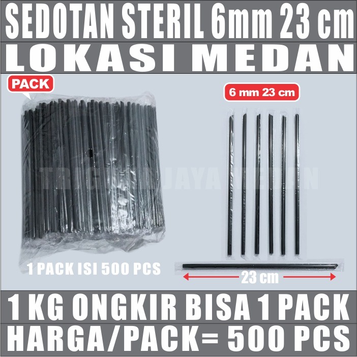 Sedotan hitam steril plastik 500pcs lancip runcing 6mm 23cm  lurus higienis bungkus plastik Medan