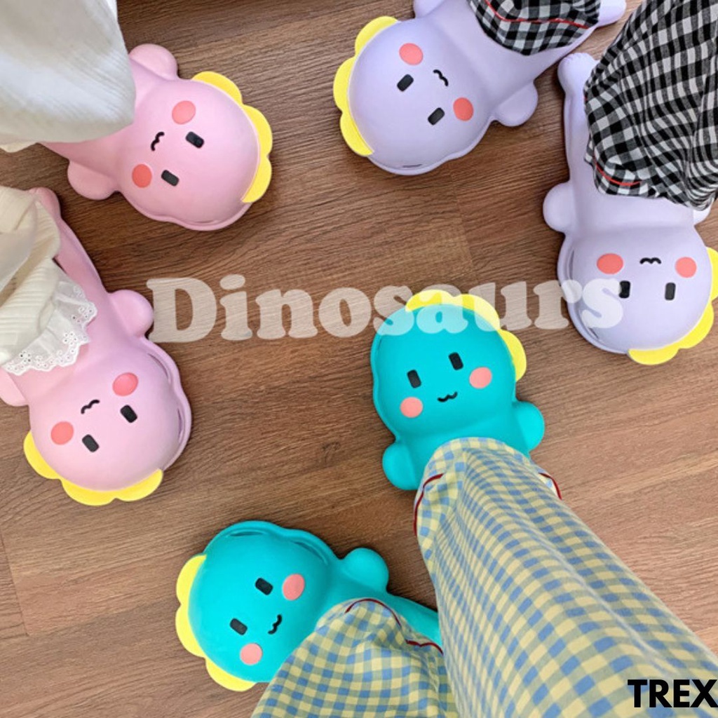 SANDAL SELOP WANITA DESAIN CARTOON DINO IMUT LUCU NYAMAN DIPAKAI ADEM BAHAN RUBBER IMPORT TREX