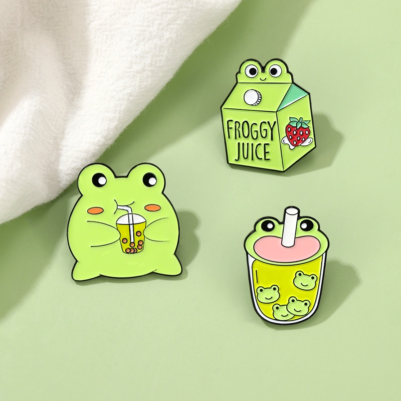 Bros Pin Enamel Desain Kartun Kodok Hijau Pasang Kerah Pakaian