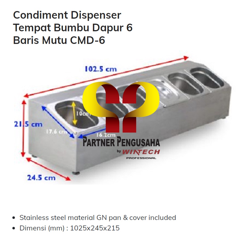 Mutu CMD-6 Condiment Dispenser Tempat Bumbu Stainless Steel Restoran - Topping Wadah Es krim