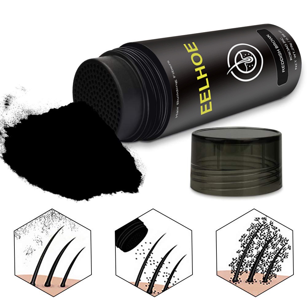 EELHOE Hair Building Fibers 28Gr for Men and Women- Serbuk Penebal Rambut Tipis (Hitam / Dark Brown)