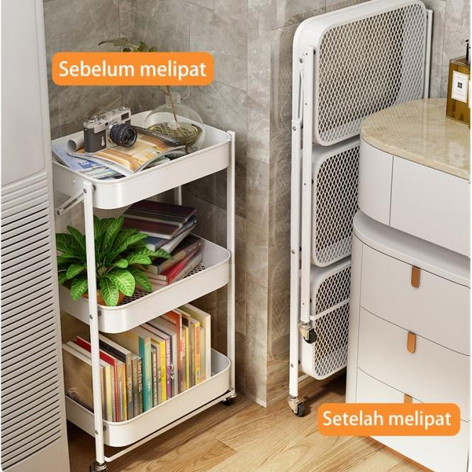 Rak Troli Lipat Penyimpanan Kamar Mandi Dapur Tidur Beroda Minimalis