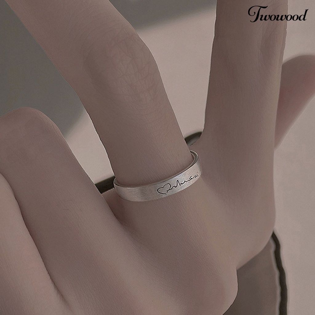 Cincin Model Terbuka Desain Geometrik Electrocardiogram Bahan Tembaga Silver Untuk Wanita