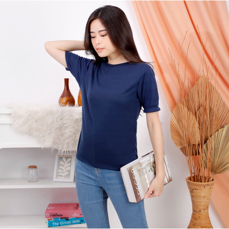 CAVALU Kaos Polos Wanita Casual Plain T-Shirt Cewek Baju Atasan Wanita Kaos Santai PE04