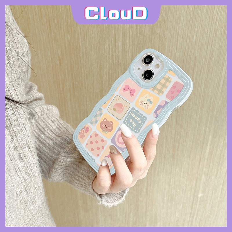 Kisi Ilustrasi Cute Bear Case Vivo Y35 Y16 Y15s Y20 Y21 Y33s V25E Y15 V21 Y22 Y75 Y50 Y21s Y11 Y93 Y12i Y02 Y22s Y15A Y17 V20 Y12s Y91 Y30 Y91C Love Heart Soft Wave Edge Case