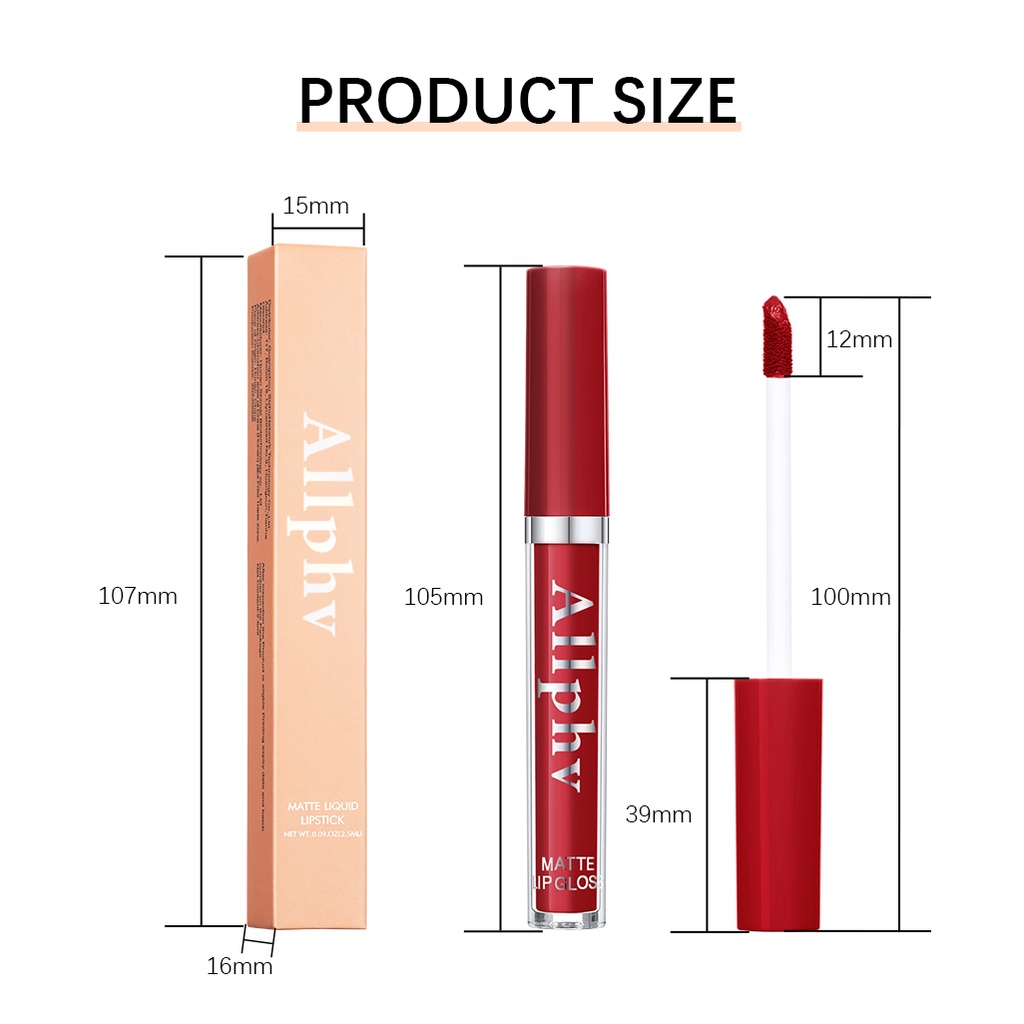 【asli】Allphv-Matte Liquid Lipstick 12 Colors Shine Natural Moisturizer Waterproof Non Fade Lipmatte