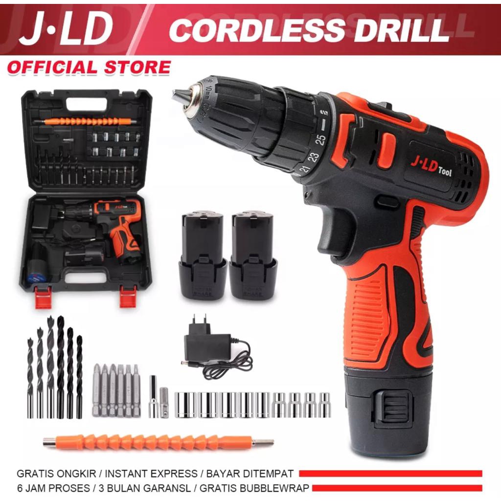 JLD 12V mesin bor baterai bor jld 12 volt 2baterai- bor listrik 1 set lengkap murah mesin bor tangan