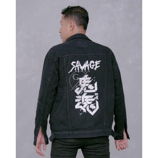 JAKET JEANS PRIA SABLON SAVAGE HITAM/ JAKET BISBALL JEANS PRIA