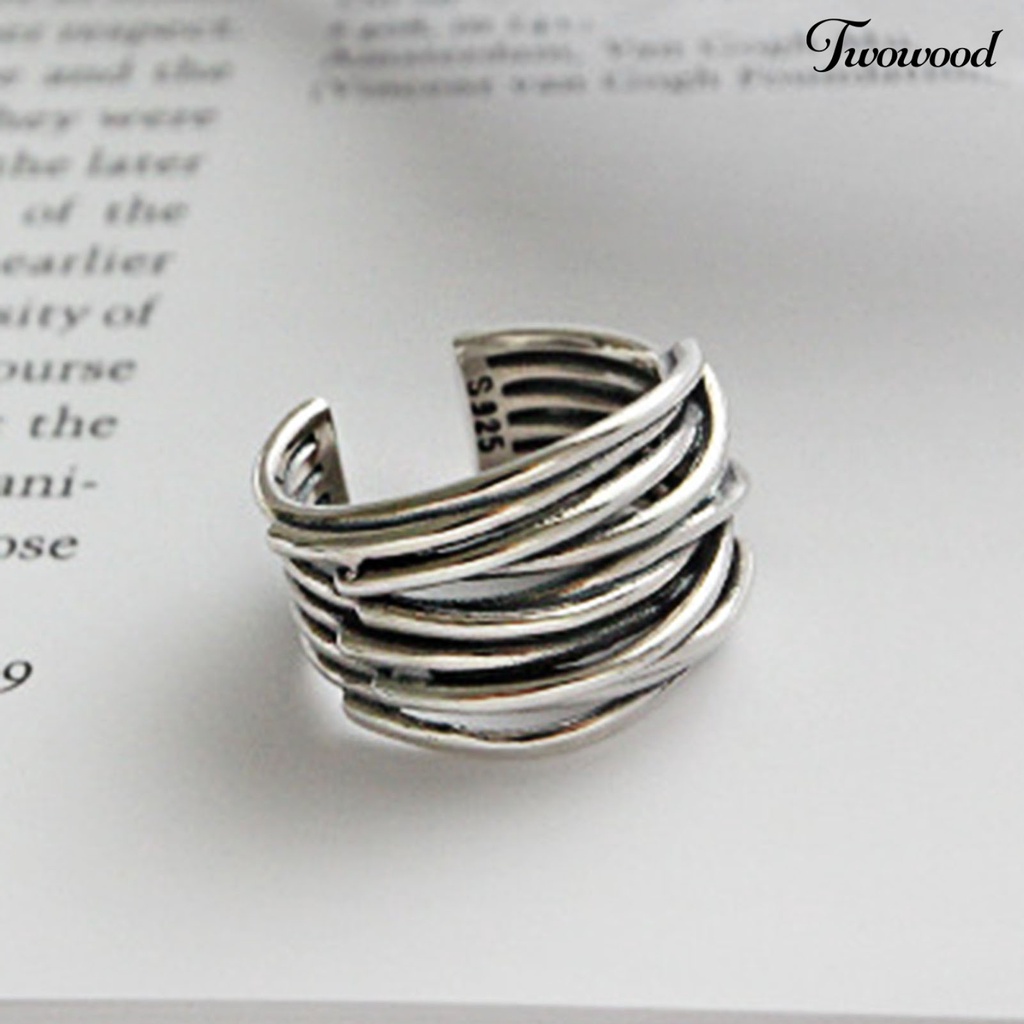 Cincin Model Terbuka Bahan Alloy Warna Silver Gaya Vintage Untuk Wanita