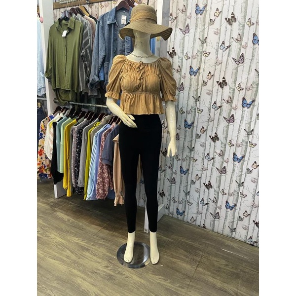 ATASAN CROP TOP SABRINA IMPORT /BLOUSE SABRINA CROP KERUT IMPORT / ATASAN CROP KERUT DADA IMPORT