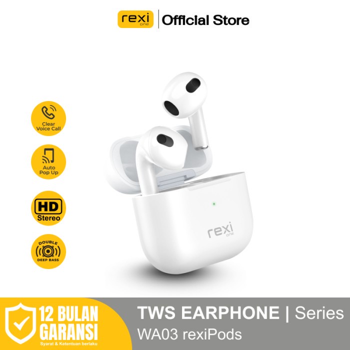 REXI Earphone Bluetooth Tws WA03 Double Deep Bass HD Stereo RexiPods Headset