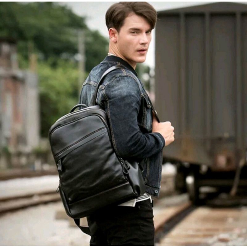 Ransel cowok kulit/tas asli Garut/Ransel murah