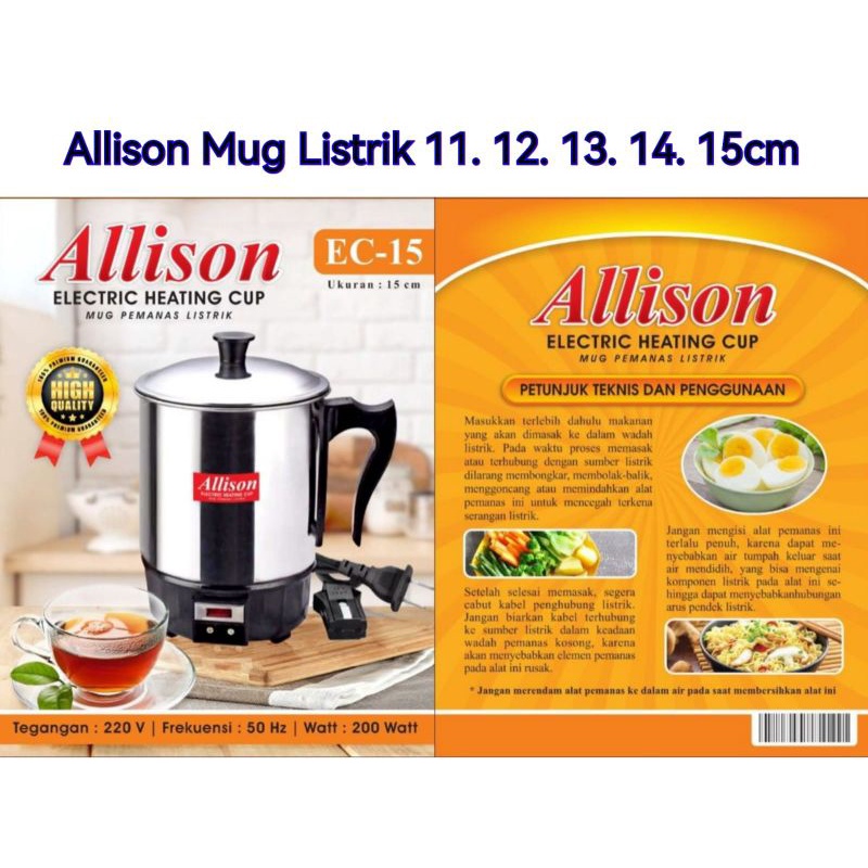 Allison Teko Mug Gelas Listrik ukuran 11, 12, 13, 14, 15 cm