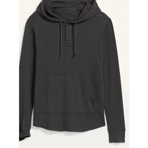 Old Navy Thermal Knit Pullover Henley Hoodie Dark Grey Original - XL