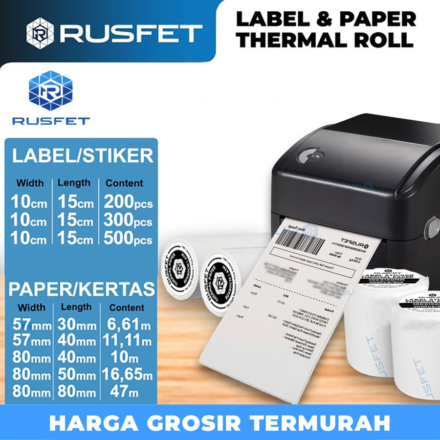 

Kertas Thermal Label Thermal Printer Barcode Struk Kasir RUSFET
