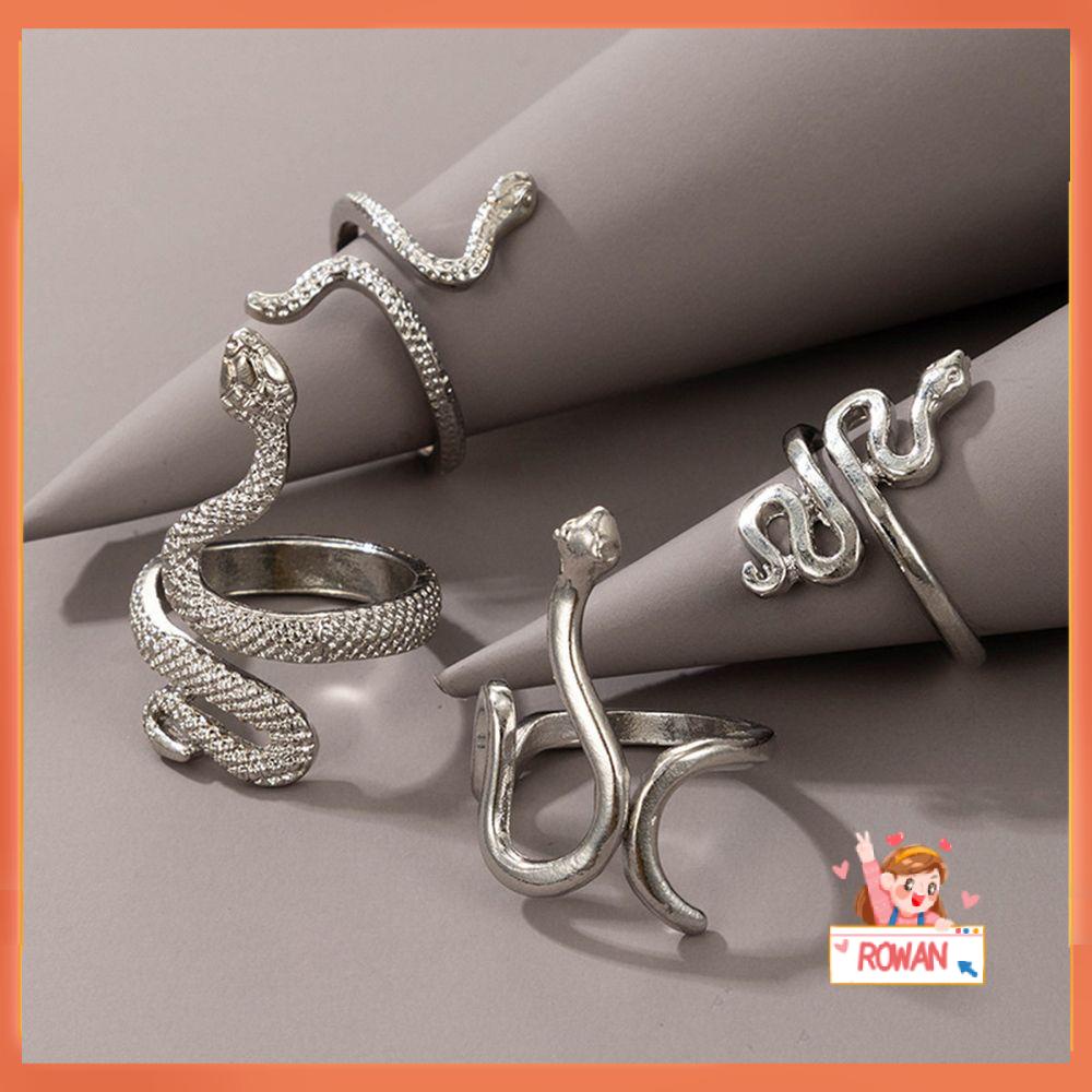 4pcs / Set Cincin Desain Ular Bunga Gaya Vintage Boho Rock Hip Hop Untuk Aksesoris Tangan