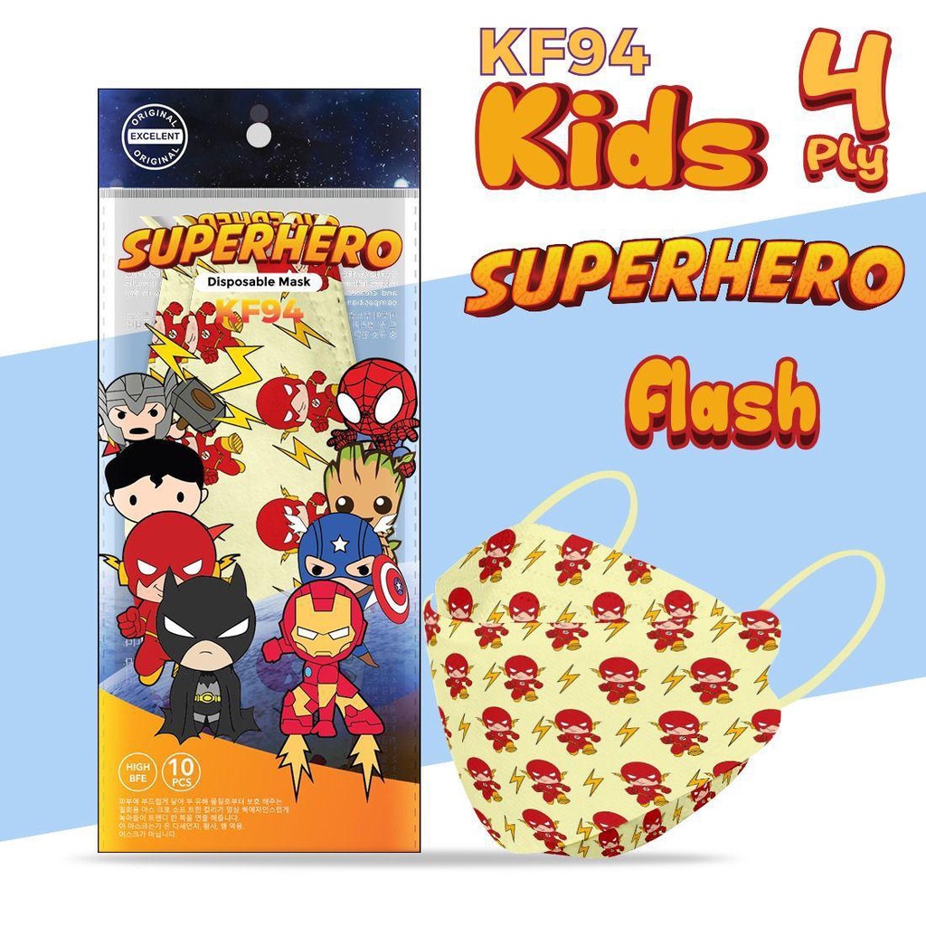 MASKER KF94 ANAK COWOK MOTIF SUPERHERO 4 PLY ISI 10 PCS