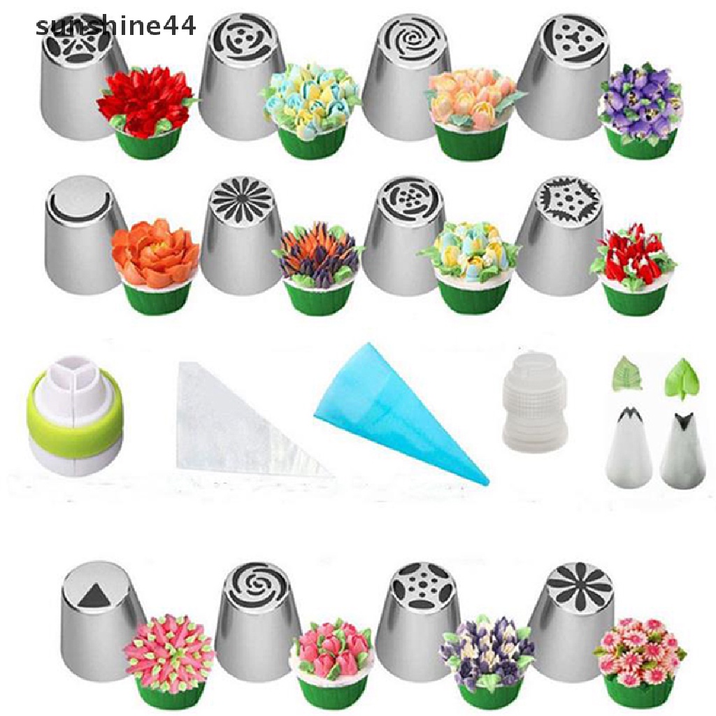 Sunshine 27pcs / Set Spuit Piping Rusia Bentuk Bunga Tulip Untuk Dekorasi Kue