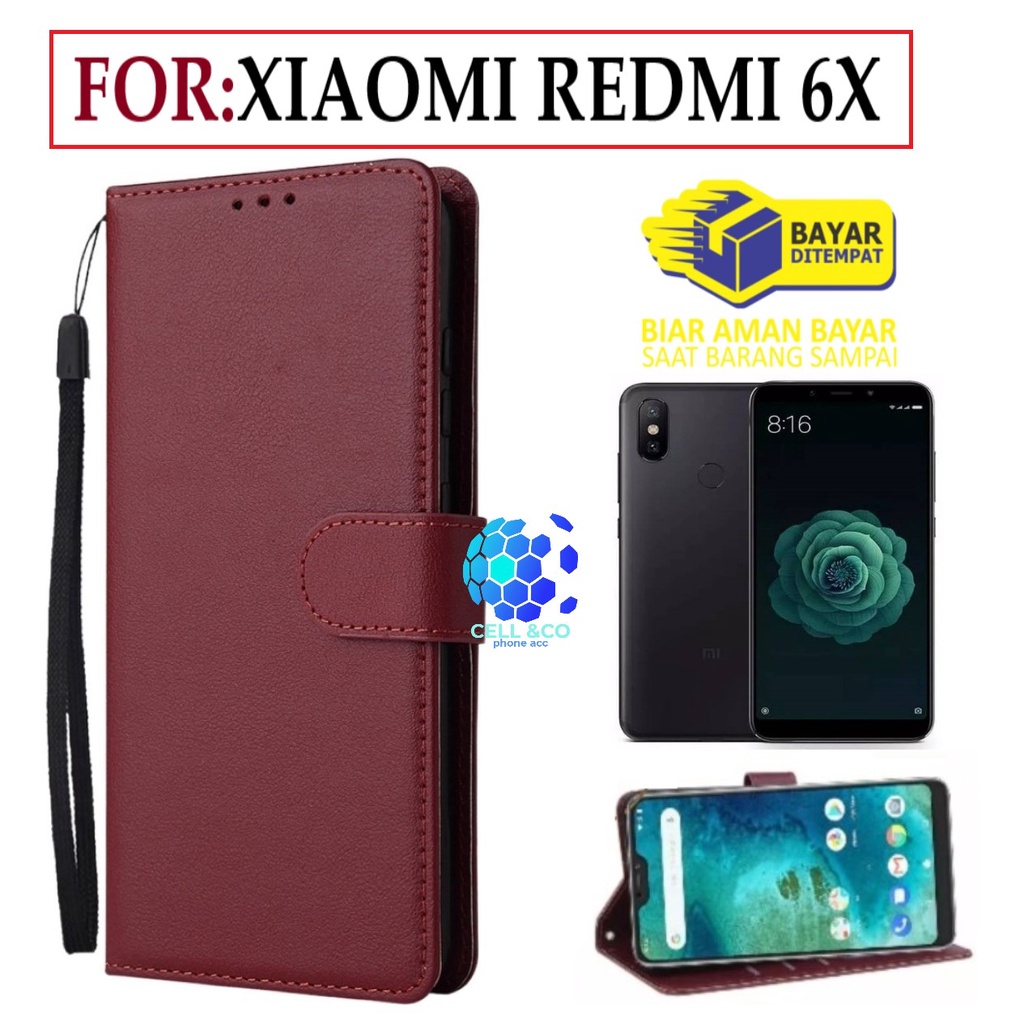 FLIP COVER XIAOMI REDMI 6X LEATHER WALLET PREMIUM FLIP CASE BUKA TUTUP KESING HP CASING FLIP CASE WALLET XIAOMI REDMI 6X