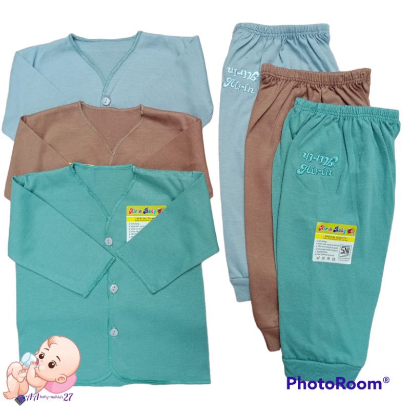 Airin 3Pasang Setelan Baju Bayi Lengan Panjang Polos Bordir Dasar Warna Usia Newborn Bahan Nyaman Berkualitas