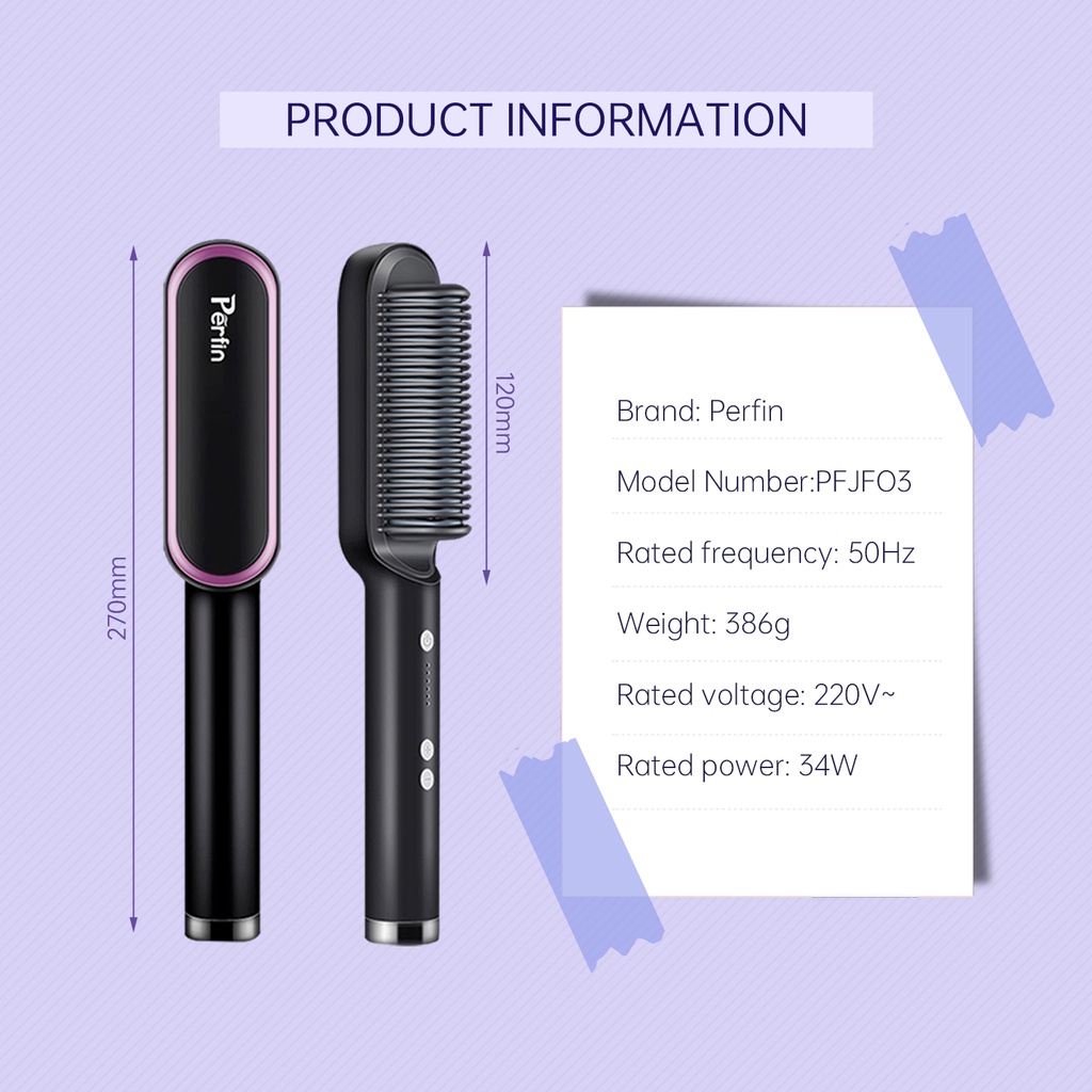 Perfin PFJF03  Pelurus Rambut Catok Sisir Listrik Hair Straightener Curler 2 in 1