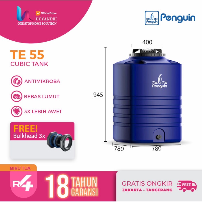 Penguin Tangki Air Kotak TE 55, Tandon Kotak, Toren Persegi Empat