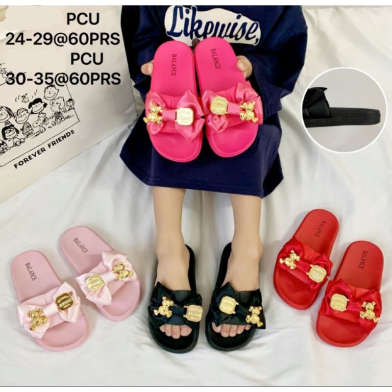 NEW Sandal Slop Anak Perempuan Motif Pin Beruang Gold Balance Import | Sandal Anak Kekenian