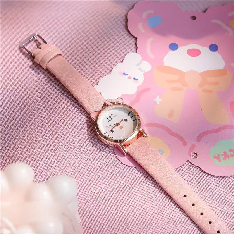 Jam Tangan Wanita Sederhana Korean Fashion Motif Hello Kitty Analog Quartz