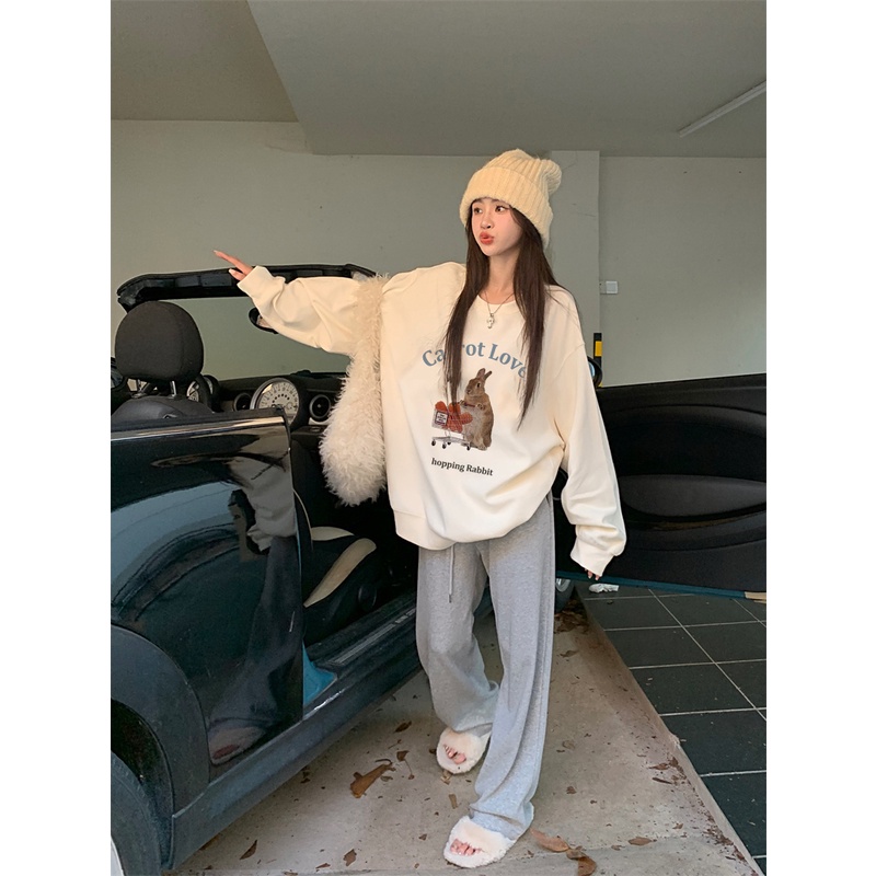 EUNII Sweater Lengan Panjang Shopping Cart Rabbit Korean Style/Hoodie Oversize/Baju Wanita/Switer Wanita