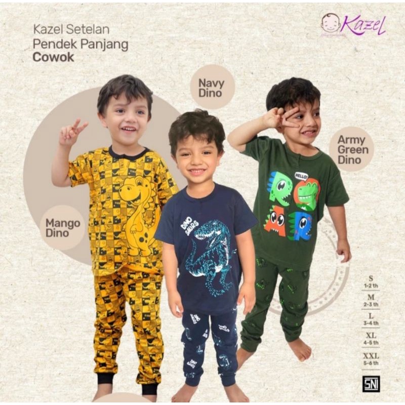 Piyama Anak Kazel Setelan Pendek Panjang Dino