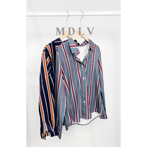 MDLV ~ 7847# Jessie Striped Top Kemeja Garis Import