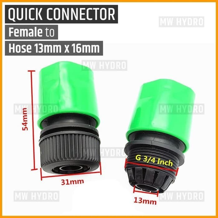 Quick Connector Female to 13 mm x 16 mm Hose, Konektor Selang 1/2&quot;