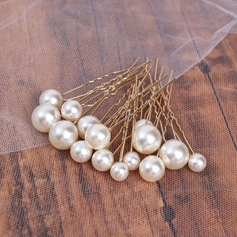 16pcs Jepit Rambut Bentuk U Aksen Mutiara Bahan Metal Gaya Vintage Untuk Wanita