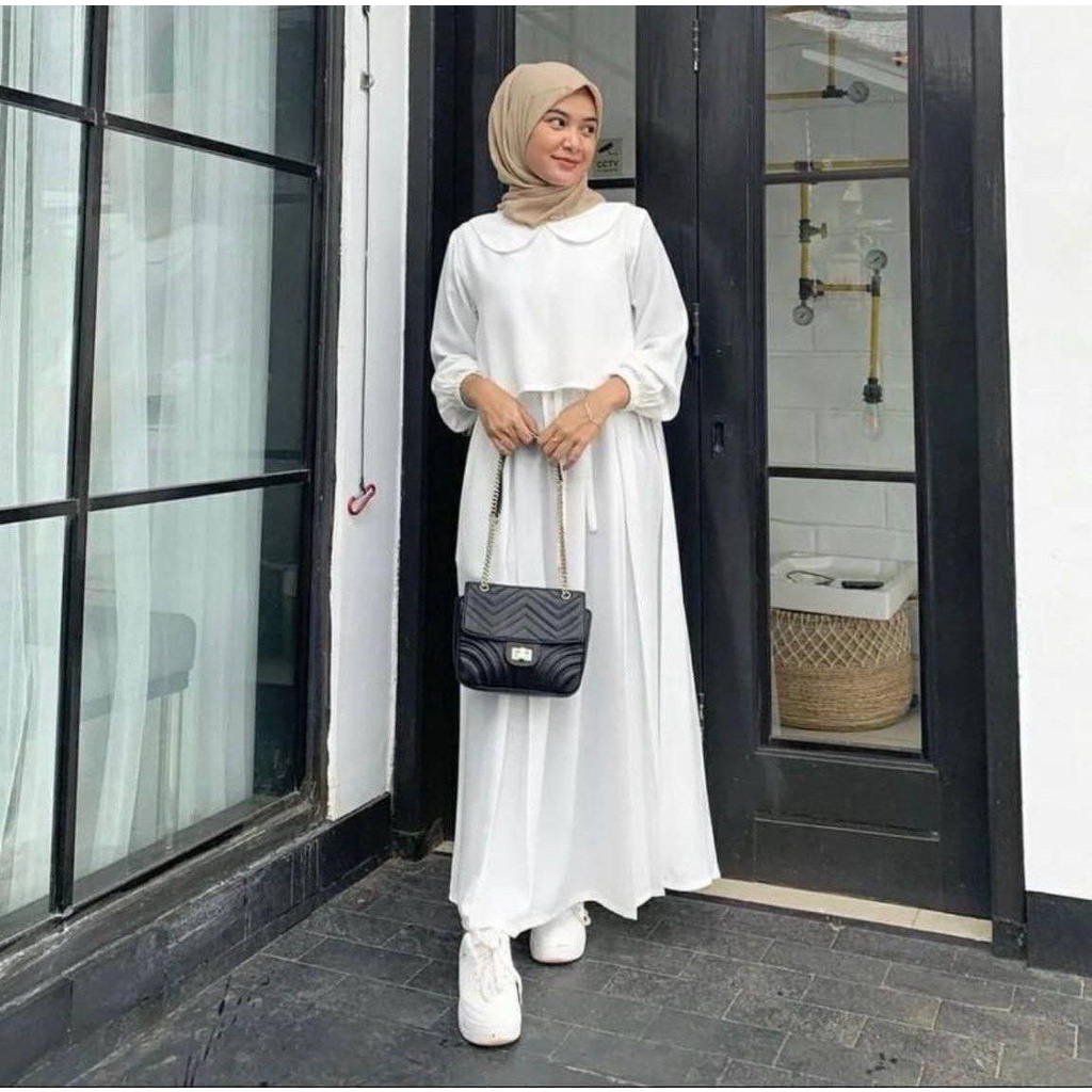 Zayyra Gamis Terbaru Crinkle Airflow Premium Dress Wanita Lengan Panjang Baju Muslim Rompi Kekinian LD 110 cm