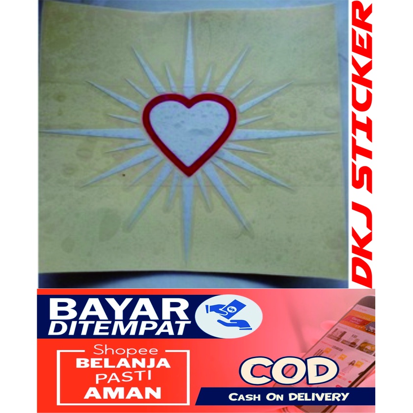 stiker psht hati bersinar besar cuntting komputer 15x15cm, bahan fosfor reflektif