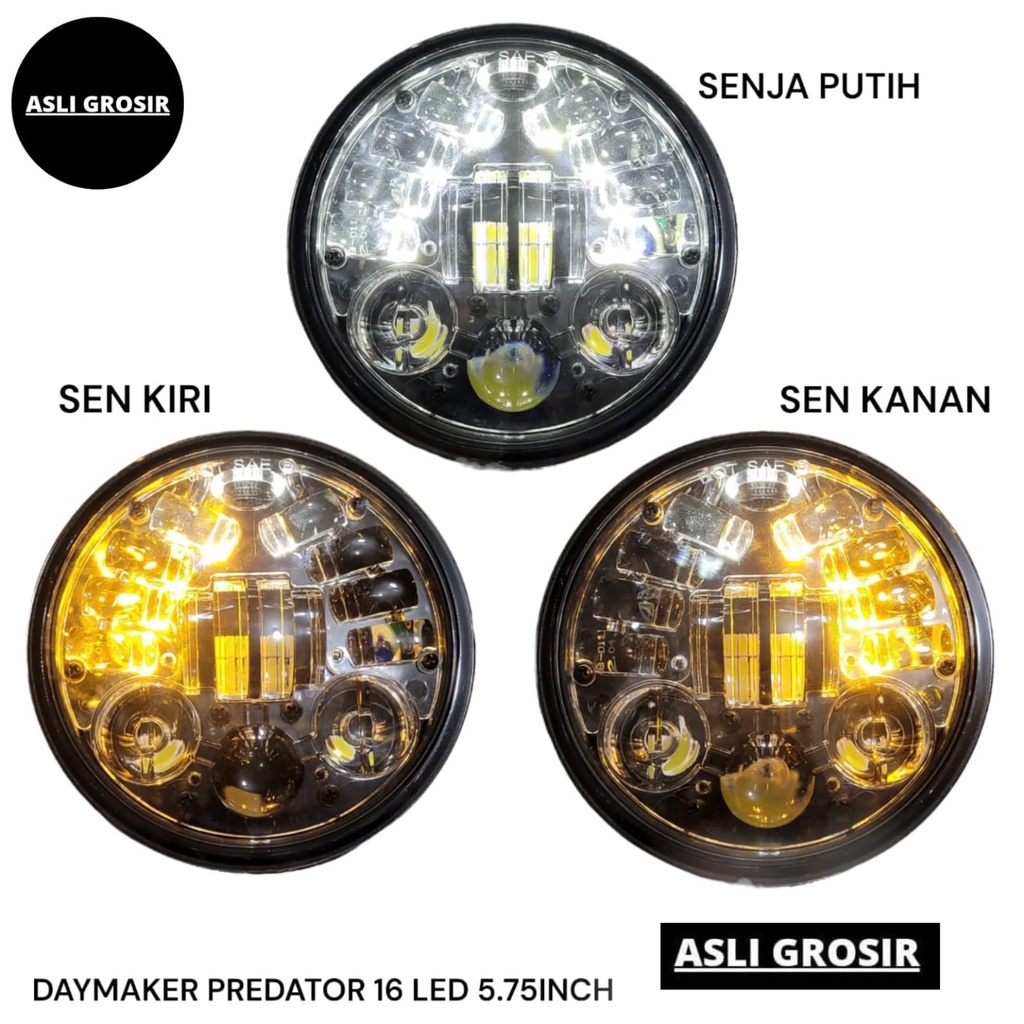 Daymaker Lampu 5,75 Inch Original Predator 16 Led Import Dot Sae PNP Semua Motor Mobil Diameter 5 75 Inci