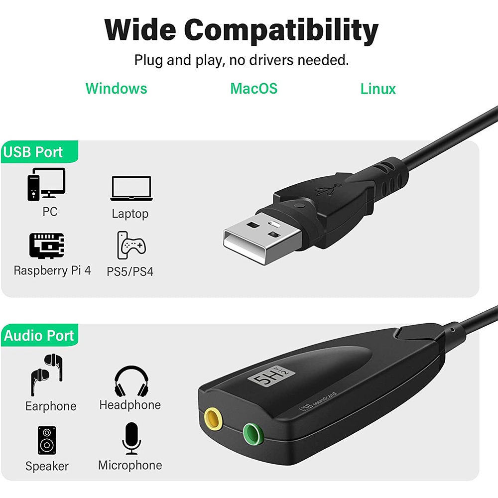 Actual【COD】Sound card for notebook PC USB virtual 7.1 channel sound card audio sound card external adapter with microphone port