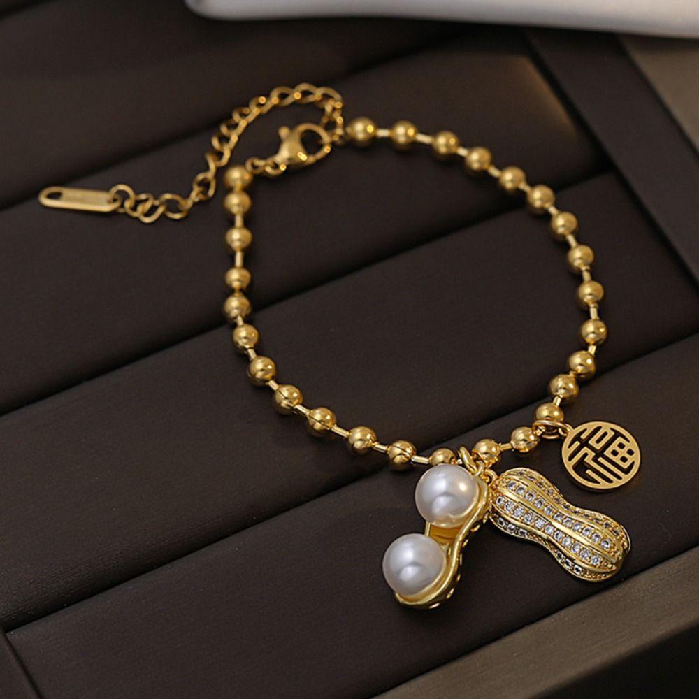 Mxbeauty Gelang Wanita Peri Vintage Keberuntungan Liontin Kacang Indah Temperamen Gaya Korea Gelang
