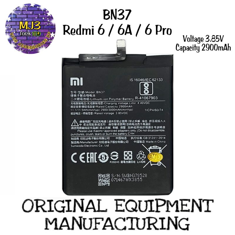 Baterai Xiaomi BN37/Redmi 6/Redmi 6A/Redmi 6 pro 6pro battery batre bat