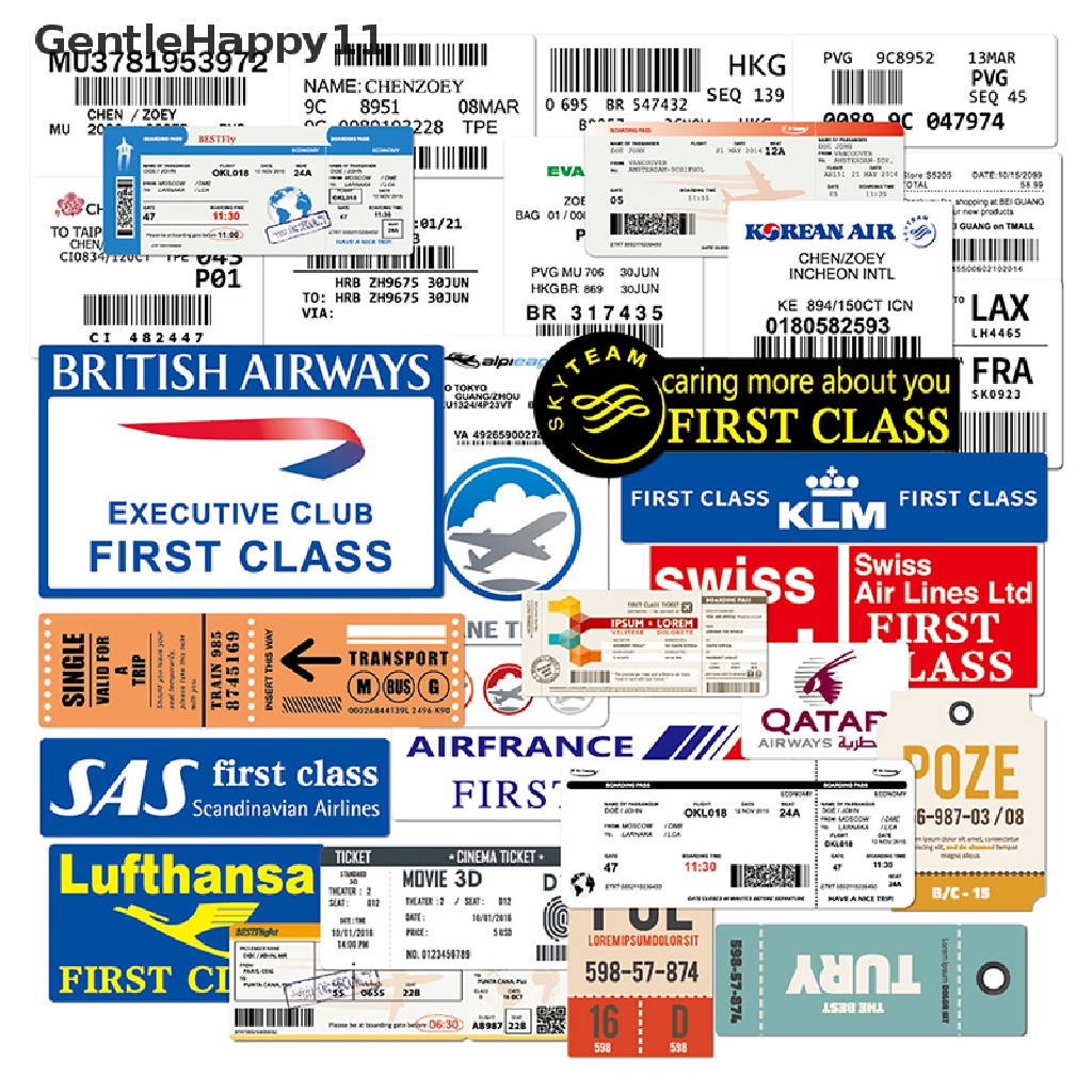Gentlehappy 30PCS Boarding Pass Air Ticket Graffiti Stiker DIY Sepeda Travel Bagasi Sticker id