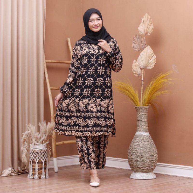 Setelan Wanita Rayon Premium Jumbo Tunik Piyama Baju Wanita Kekinian Busui Resleting Depan Lengan Berkaret Wudhu Friendly One Set Tunik Terbaru Termurah