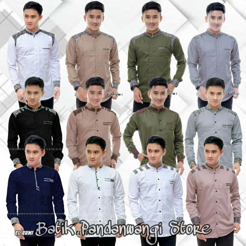 Baju koko azzahir Original El Rumi Kemeja Hadroh Gus Azmi Baju Koko Muslim Dewasa Lengan Panjang Kem