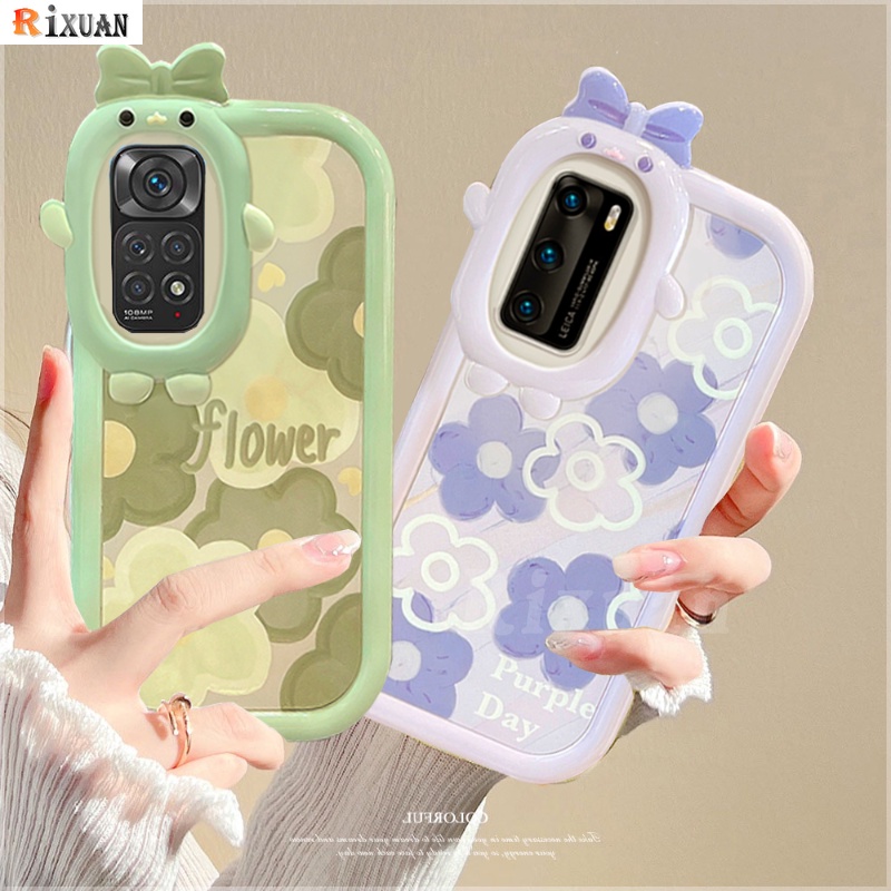 Redmi Note 12 Pro Redmi A1 Note 11 Pro Note 11S 10C 10A 9C 9A 10 9T 9 Note10 5G 10s Note9 Note8 Poco X3 NFC M3 Fresh Flowers Case 3D Bow-knot Monster Kecil Lensa Soft Phone Cover RIXUAN