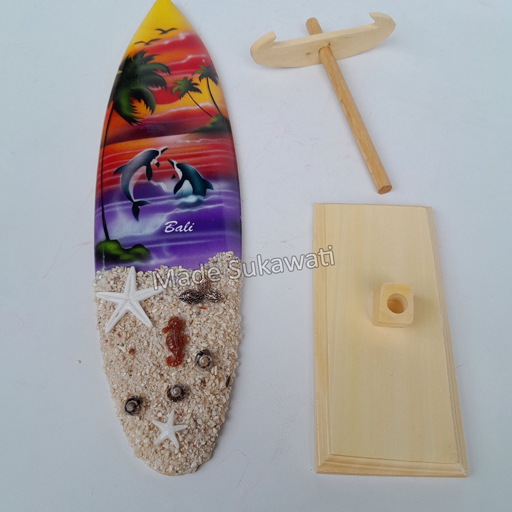 Hiasan meja pajangan miniatur papan surfing bali 40cm warna hitam ukir