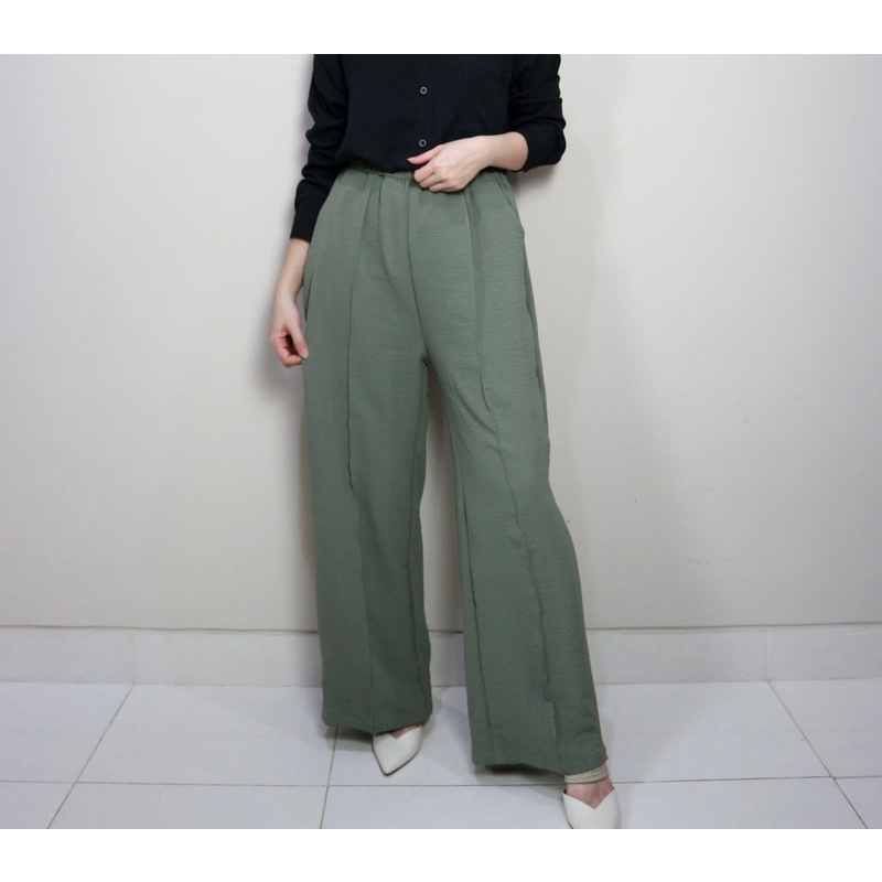 Kulot Bells Highwaist Bahan Crinkle Airflow Wanita Kekinian