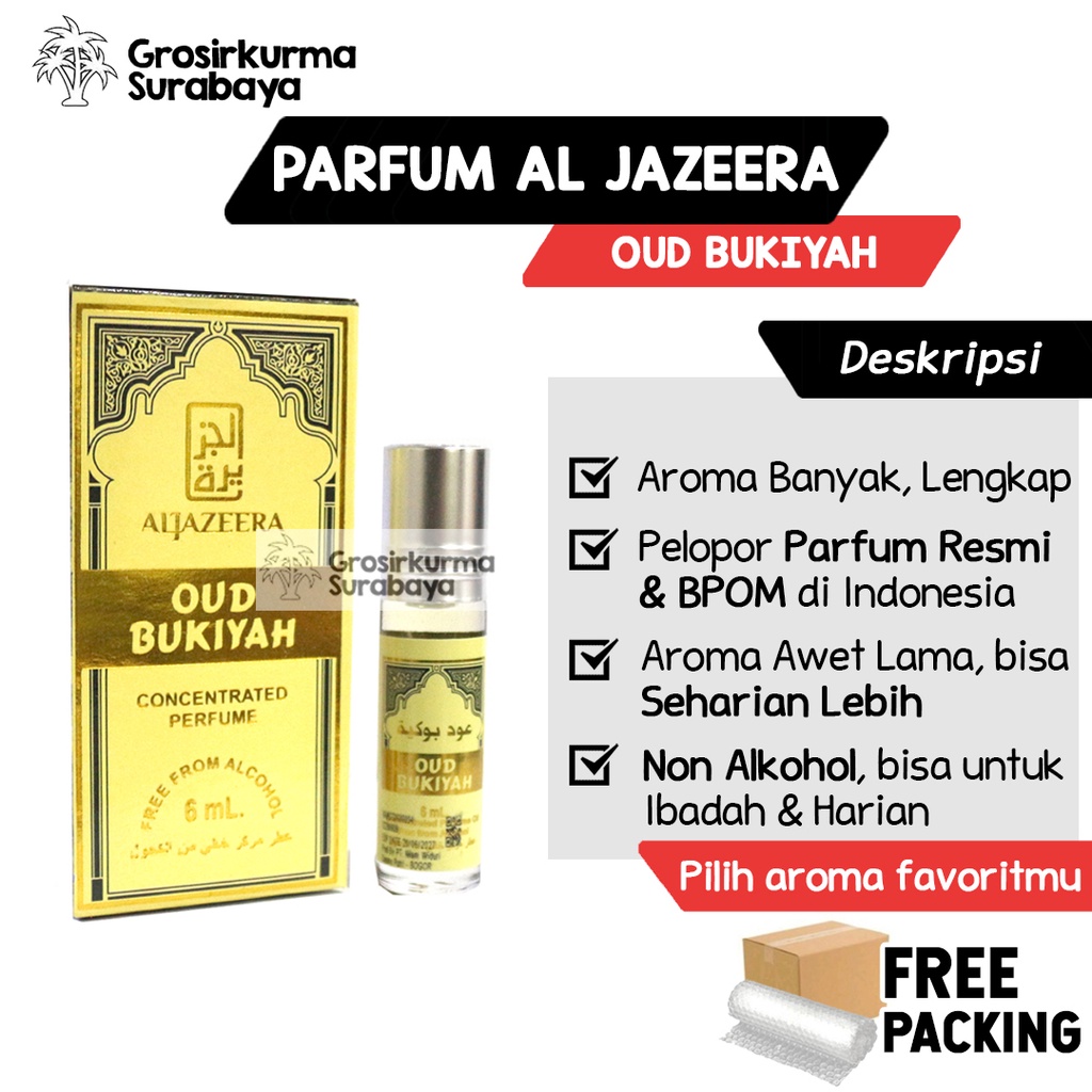 Parfum Al Jazeera OUD BUKIYAH BPOM Asli Indonesia Aroma Kasturi Kijang Kuat Misk Taharah Gaharu